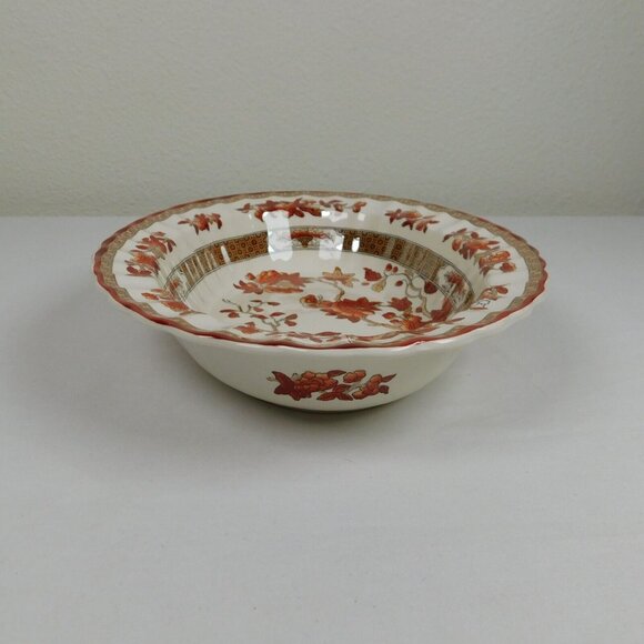 Spode Indian Tree 10 inch Oval Vegetable Bowl New Backstamp Orange Rust Scallop - Picture 5 of 12